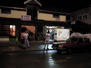 on the third night, in front of the pizzeria "038"